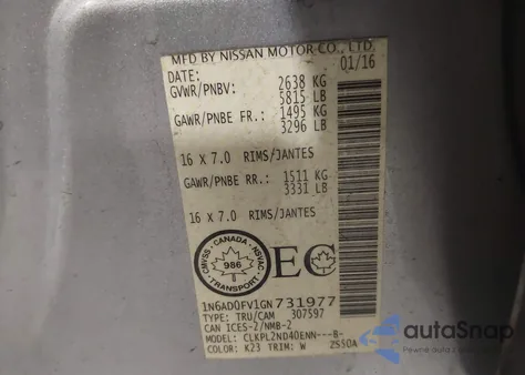 2016 Nissan Frontier Sl/Sv из США, поврежденный, VIN 1N6AD0FV1GN731977